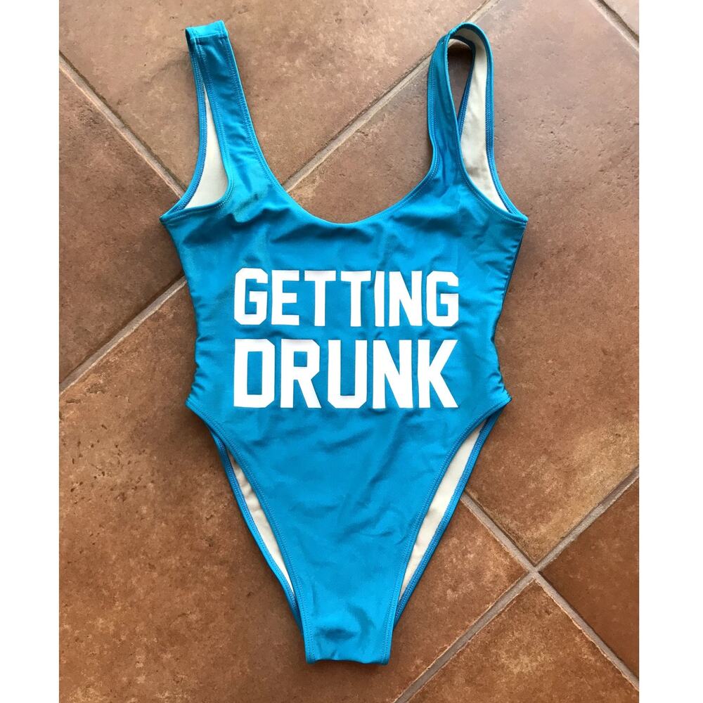 Private Party "Getting Drunk" Blue One Piece Swim Suit size S/M - Picture 8 of 9